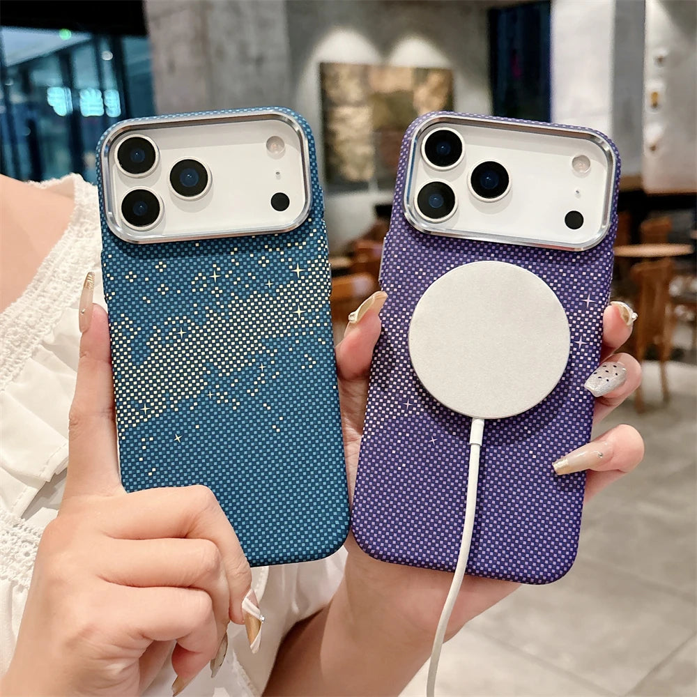 Luxuriöse Kelvar-Telefonhülle aus Kohlefaser für iPhone 17 Air 17 Pro Max, magnetisches kabelloses Laden, ultradünn, harte, bunte Abdeckung