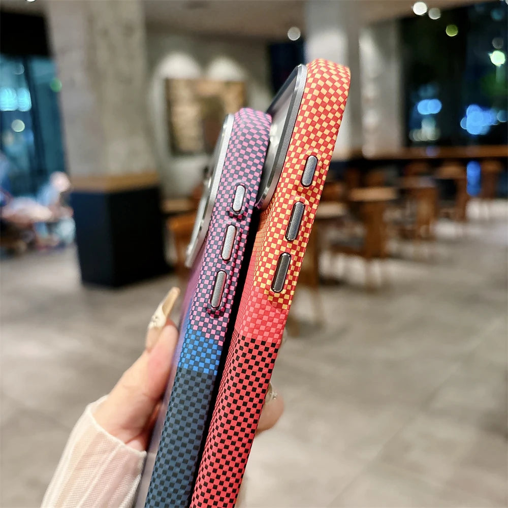 Luxuriöse Kelvar-Telefonhülle aus Kohlefaser für iPhone 17 Air 17 Pro Max, magnetisches kabelloses Laden, ultradünn, harte, bunte Abdeckung