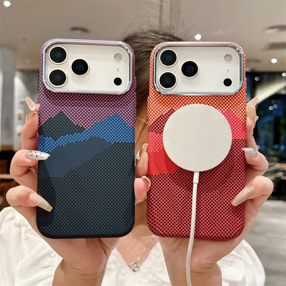 Luxuriöse Kelvar-Telefonhülle aus Kohlefaser für iPhone 17 Air 17 Pro Max, magnetisches kabelloses Laden, ultradünn, harte, bunte Abdeckung