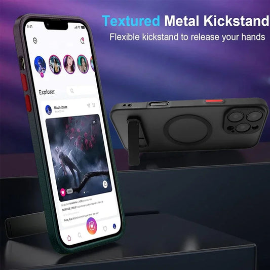 UYUXIO Magnetic Mobile Phone Case with Stand for iPhone 17 Pro Max Air 16 15 14 Plus 13 12 Mini 11 Matte Cover with Kickstand