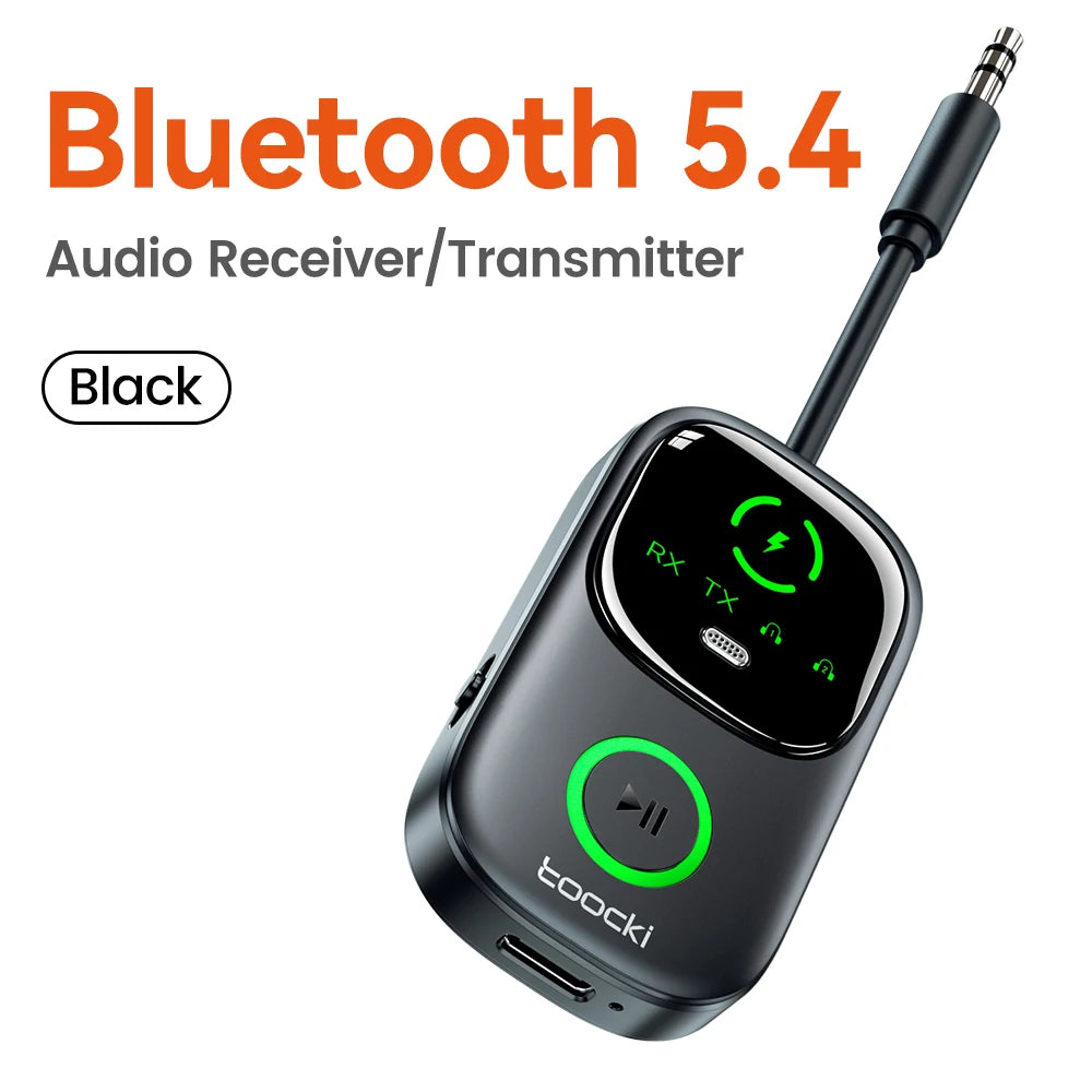 Toocki Bluetooth 5.4 Audio Reciever Transmitter RT/TX 2 In 1 Adapter for TV Earphones Cars Flights 3.5mm Jack AUX Audio Adapter