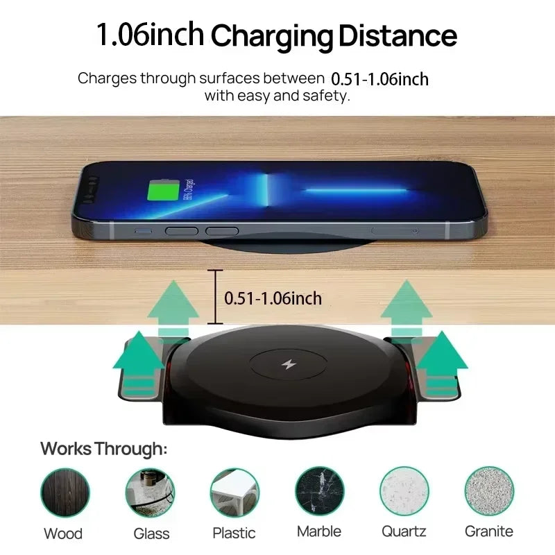Verstecktes 15W Wireless Ladegerät – 27mm Einbau Tisch Ladestation