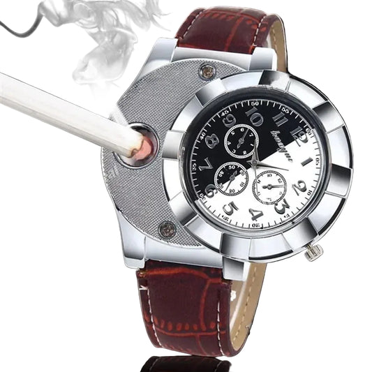 Elegante Herren Armbanduhr mit integriertem USB-Feuerzeug aus Metall