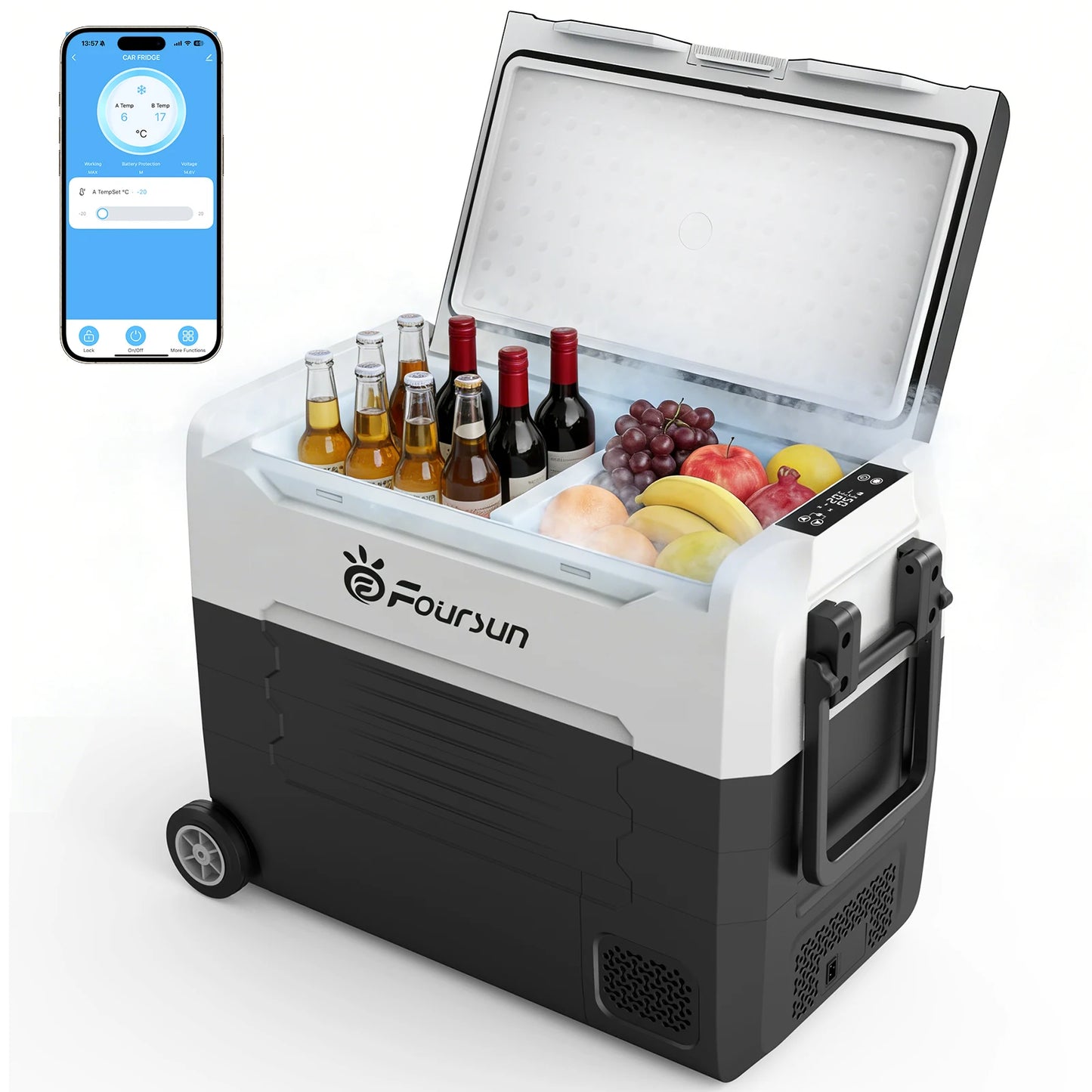 Foursun Kompressor-Kühlbox mit App | Starke Kühlung für Auto & Camping