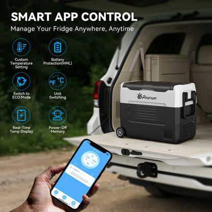 Foursun Kompressor-Kühlbox mit App | Starke Kühlung für Auto & Camping