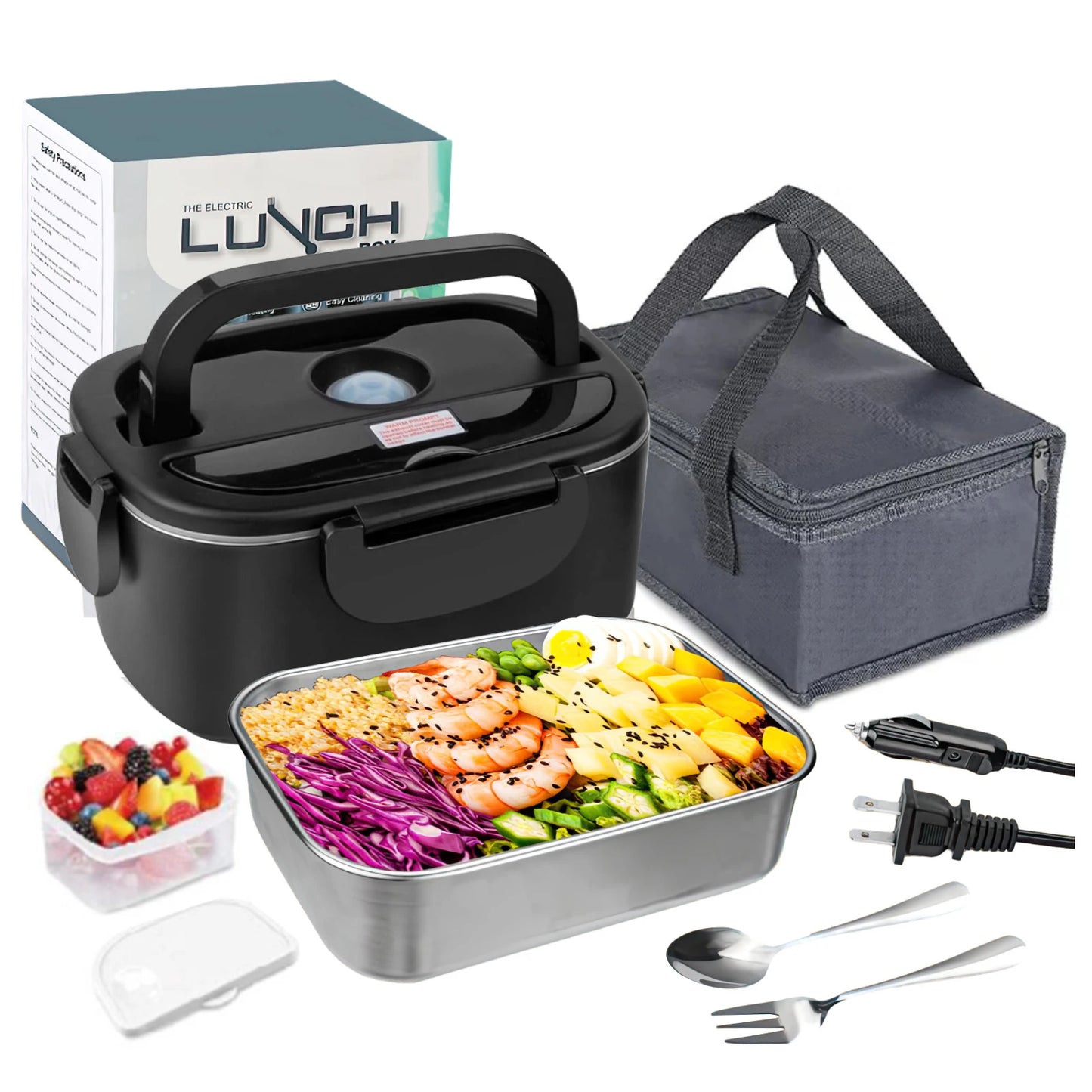 2-in-1 Elektrische Lunchbox – Auslaufsicherer Lebensmittelwärmer, Tragbar, 1.5/2/2.5 L, Edelstahlbehälter & Schnellheizsystem