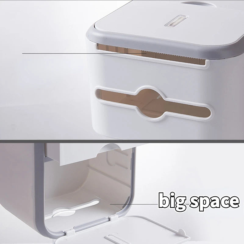Wasserdichter Toilettenpapierhalter mit Box – Wandmontierte Staubschutz Aufbewahrung