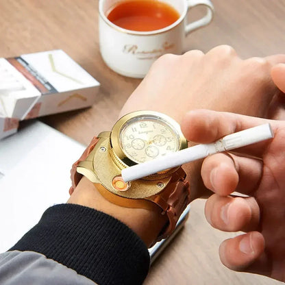 Elegante Herren Armbanduhr mit integriertem USB-Feuerzeug aus Metall