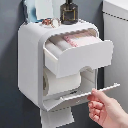 Wasserdichter Toilettenpapierhalter mit Box – Wandmontierte Staubschutz Aufbewahrung