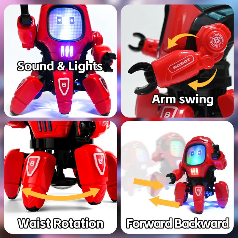 Tanzender Kinderroboter mit Musik, LED-Beleuchtung, 6 Krallen, Oktopus-Roboter, Geburtstagsgeschenk, Spielzeug für Kinder, frühkindliche Bildung, Babyspielzeug für Jungen und Mädchen
