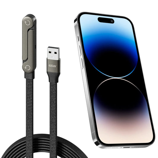 240W Schnellladekabel mit Faltbarem Handyhalter – 360° Drehbarer USB-C Ständer