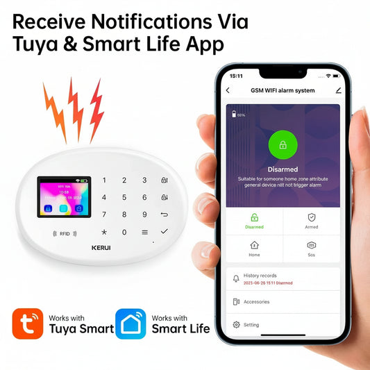KERUI W202 Smart Home Alarmanlage – Drahtloses WiFi/GSM Alarmsystem mit Türsensor, Bewegungssensor, 80dB Sirene, Tuya kompatibel & Alexa Unterstützung