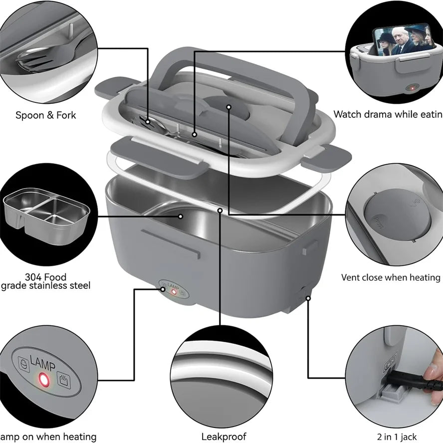 Electric Lunch Box Food Heater for Work Food Warmer for Car Truck Outdoor Containers Potable Heating lunch Box Adults Camping