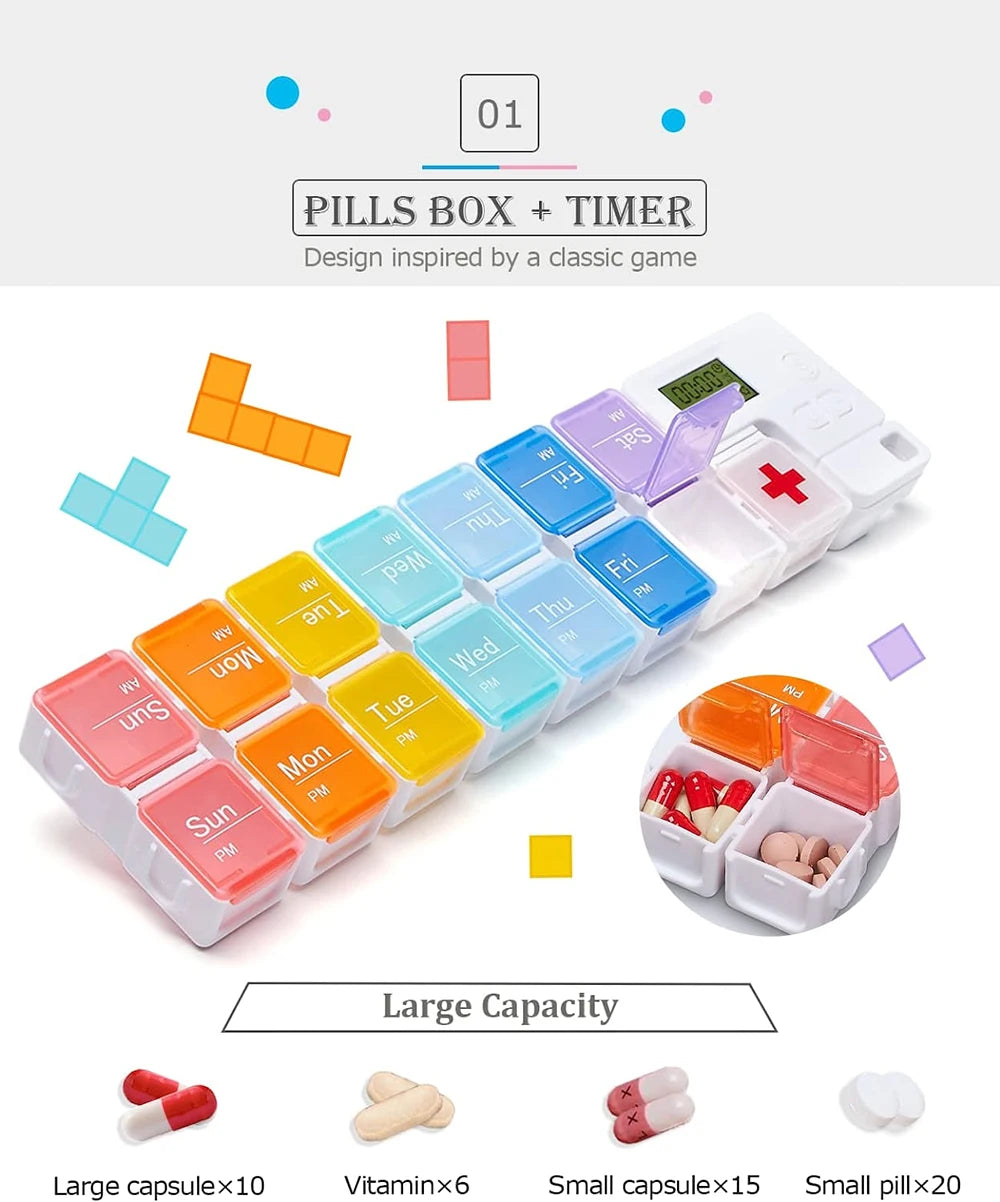 7 / 14-Tage Pillenbox mit Alarm – Elektrischer Medikamenten Organizer AM/PM