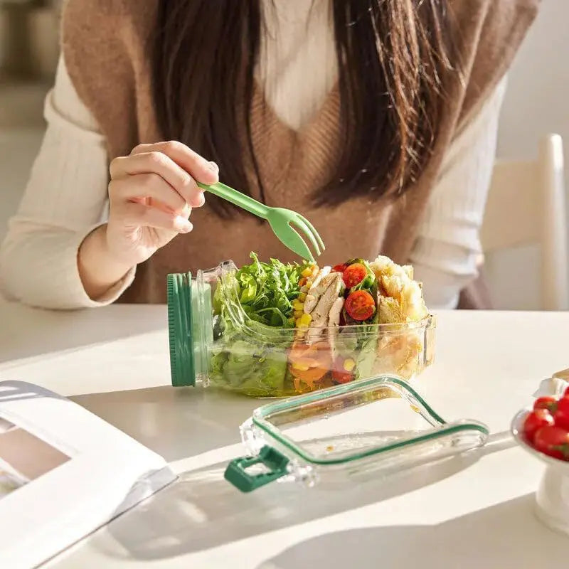 Salat Jar mit Seitlicher Öffnung – Auslaufsichere To-Go Salatbox Transparent