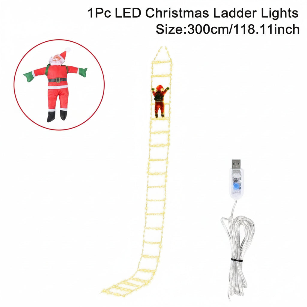 Kletternder Weihnachtsmann auf Leiter – 3m Outdoor Weihnachtsdekoration für Haus, Garten & Weihnachtsbaum