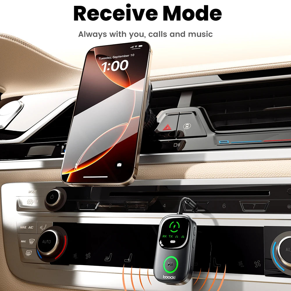 Toocki Bluetooth 5.4 Audio Reciever Transmitter RT/TX 2 In 1 Adapter for TV Earphones Cars Flights 3.5mm Jack AUX Audio Adapter