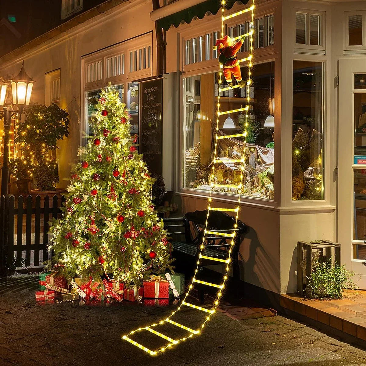 Kletternder Weihnachtsmann auf Leiter – 3m Outdoor Weihnachtsdekoration für Haus, Garten & Weihnachtsbaum