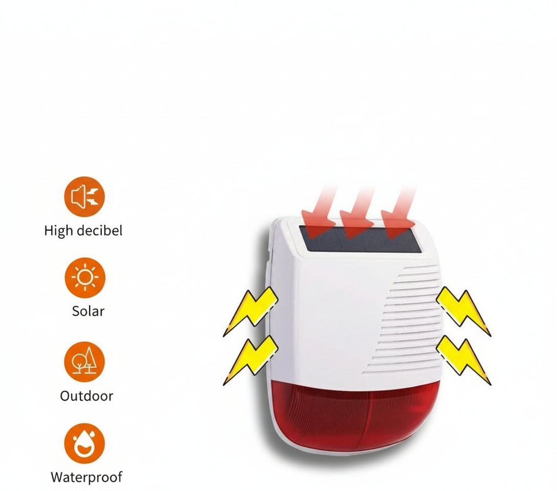 Staniot Drahtlose Solar-Außensirene – 110 dB Strobe Alarm, Wasserdicht, Kompatibel mit Tuya Smart Home & WiFi/GSM Alarmsystemen