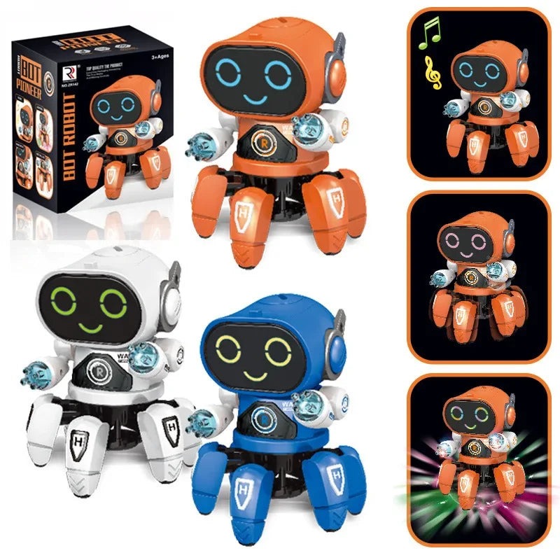 Tanzender Kinderroboter mit Musik, LED-Beleuchtung, 6 Krallen, Oktopus-Roboter, Geburtstagsgeschenk, Spielzeug für Kinder, frühkindliche Bildung, Babyspielzeug für Jungen und Mädchen