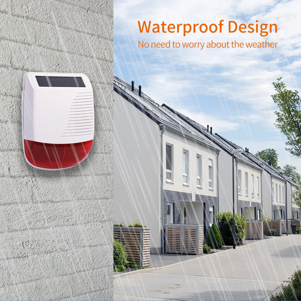Staniot Drahtlose Solar-Außensirene – 110 dB Strobe Alarm, Wasserdicht, Kompatibel mit Tuya Smart Home & WiFi/GSM Alarmsystemen