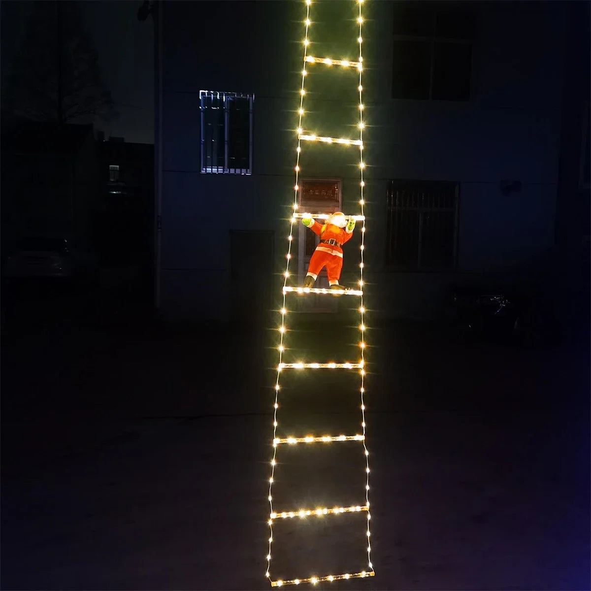 Kletternder Weihnachtsmann auf Leiter – 3m Outdoor Weihnachtsdekoration für Haus, Garten & Weihnachtsbaum