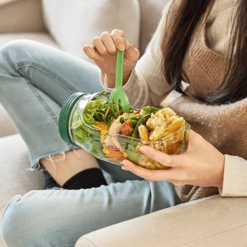 Salat Jar mit Seitlicher Öffnung – Auslaufsichere To-Go Salatbox Transparent