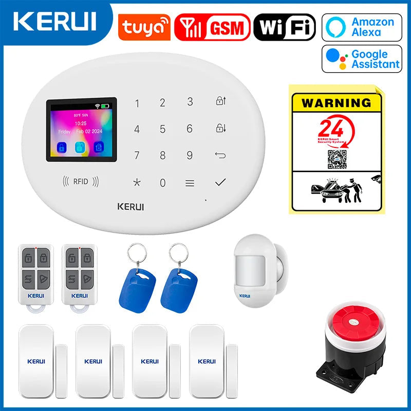 KERUI W202 Smart Home Alarmanlage – Drahtloses WiFi/GSM Alarmsystem mit Türsensor, Bewegungssensor, 80dB Sirene, Tuya kompatibel & Alexa Unterstützung