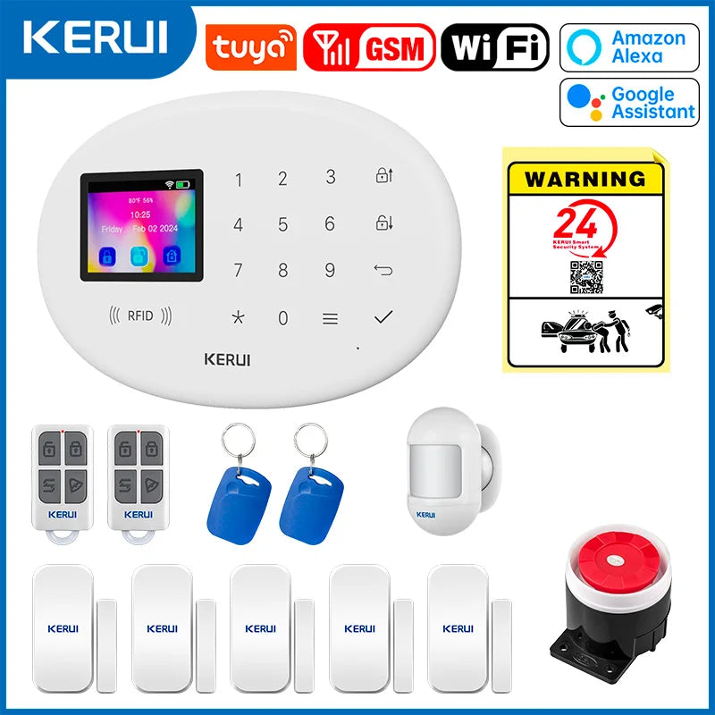 KERUI W202 Smart Home Alarmanlage – Drahtloses WiFi/GSM Alarmsystem mit Türsensor, Bewegungssensor, 80dB Sirene, Tuya kompatibel & Alexa Unterstützung