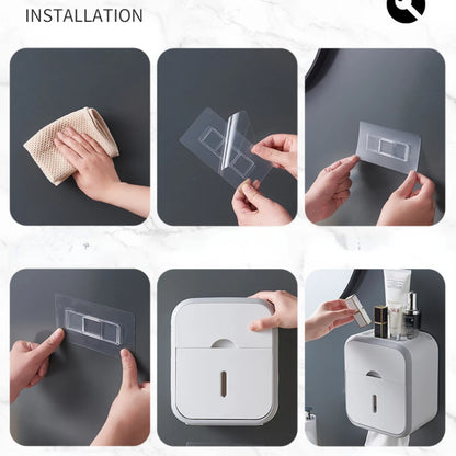 Wasserdichter Toilettenpapierhalter mit Box – Wandmontierte Staubschutz Aufbewahrung