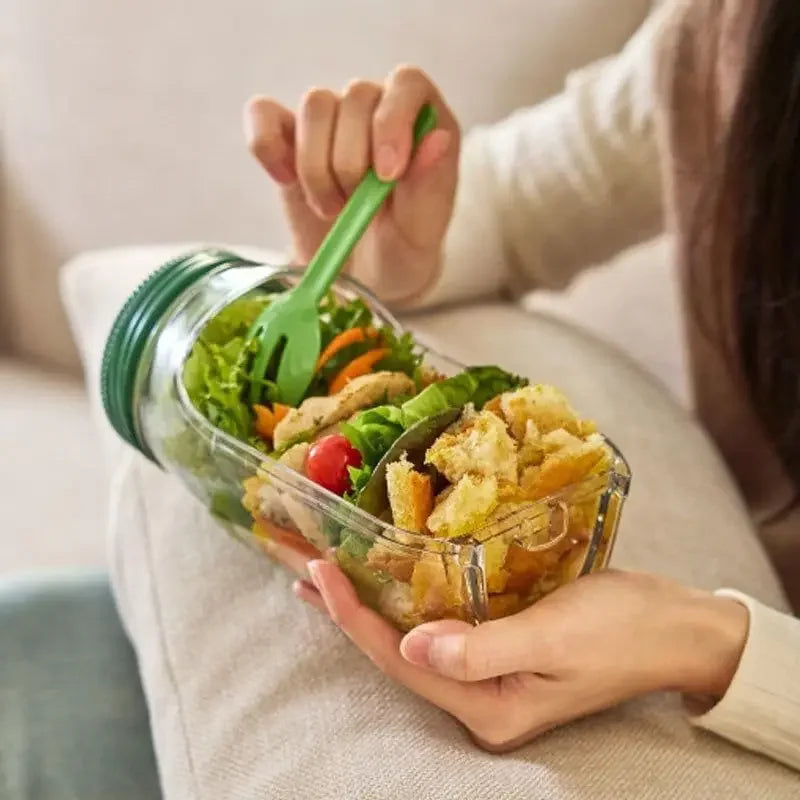 Salat Jar mit Seitlicher Öffnung – Auslaufsichere To-Go Salatbox Transparent