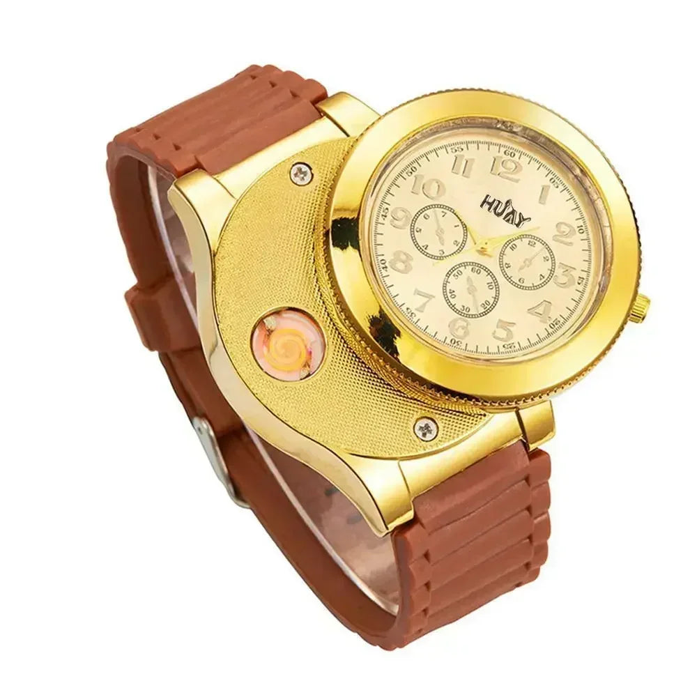 Elegante Herren Armbanduhr mit integriertem USB-Feuerzeug aus Metall