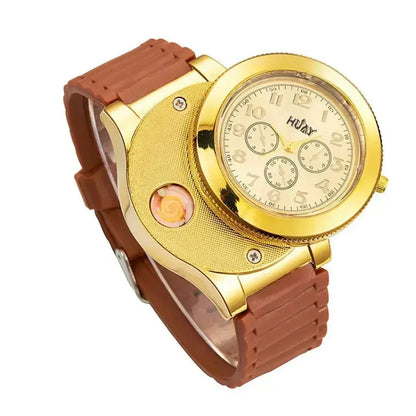 Elegante Herren Armbanduhr mit integriertem USB-Feuerzeug aus Metall