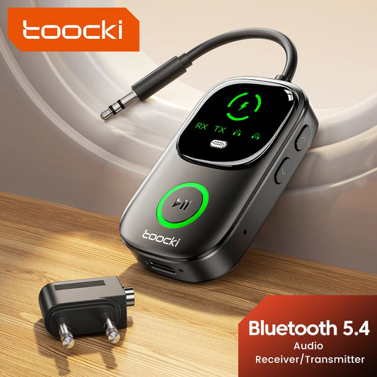 Toocki Bluetooth 5.4 Audio Reciever Transmitter RT/TX 2 In 1 Adapter for TV Earphones Cars Flights 3.5mm Jack AUX Audio Adapter