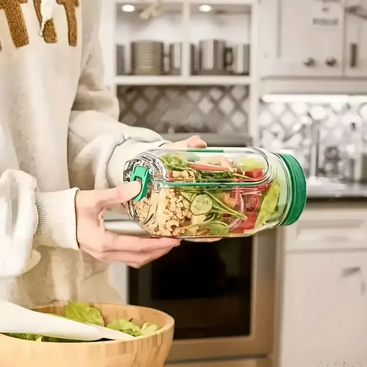 Salat Jar mit Seitlicher Öffnung – Auslaufsichere To-Go Salatbox Transparent