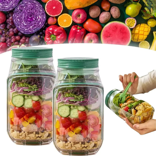 Salat Jar mit Seitlicher Öffnung – Auslaufsichere To-Go Salatbox Transparent
