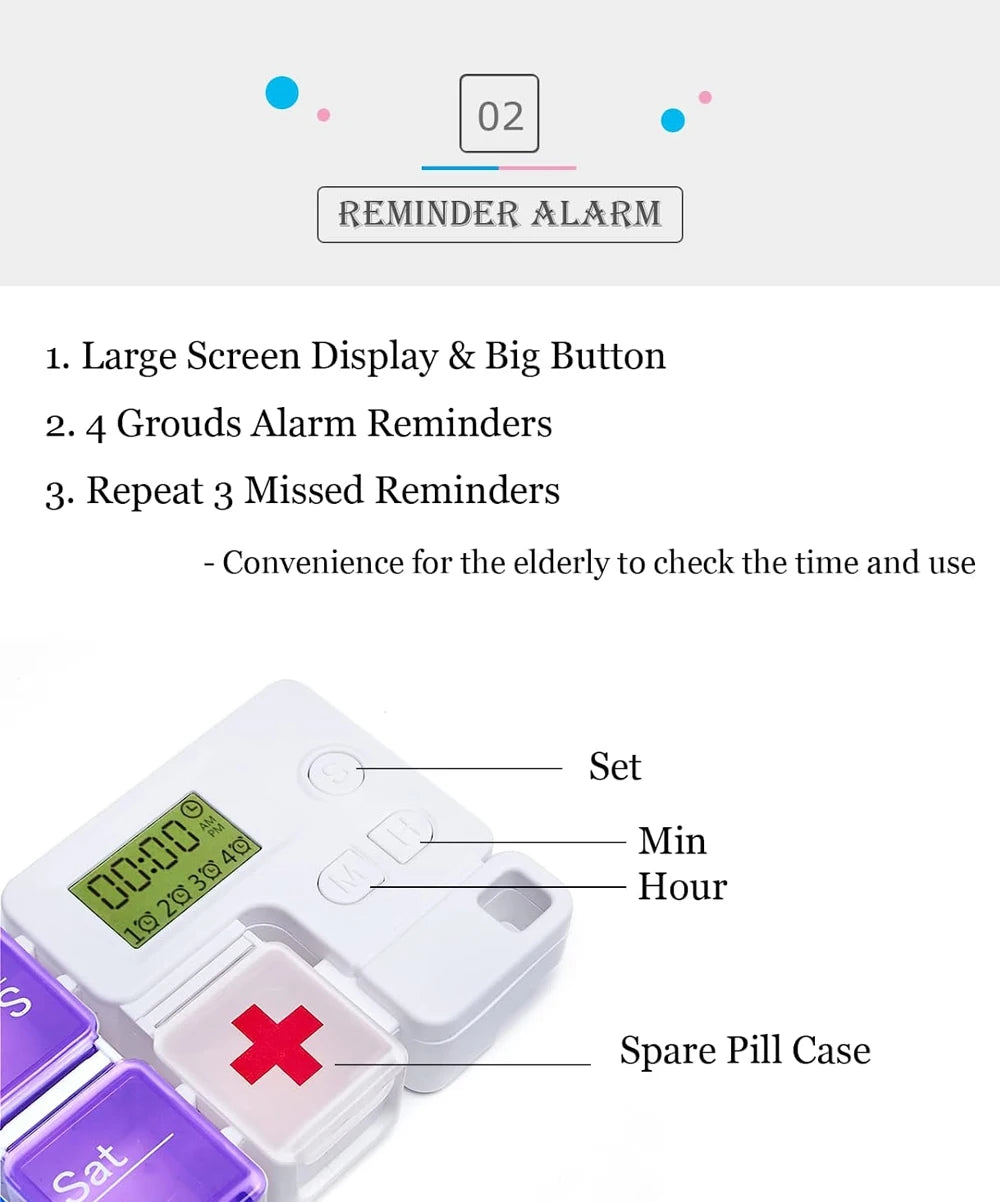 7 / 14-Tage Pillenbox mit Alarm – Elektrischer Medikamenten Organizer AM/PM