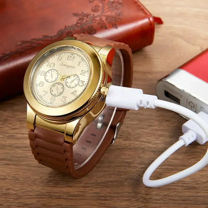Elegante Herren Armbanduhr mit integriertem USB-Feuerzeug aus Metall