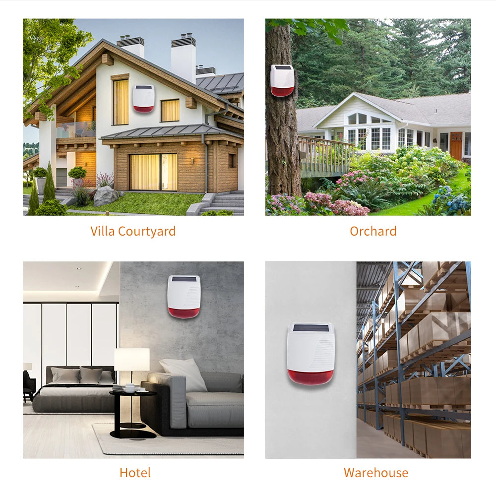 Staniot Drahtlose Solar-Außensirene – 110 dB Strobe Alarm, Wasserdicht, Kompatibel mit Tuya Smart Home & WiFi/GSM Alarmsystemen