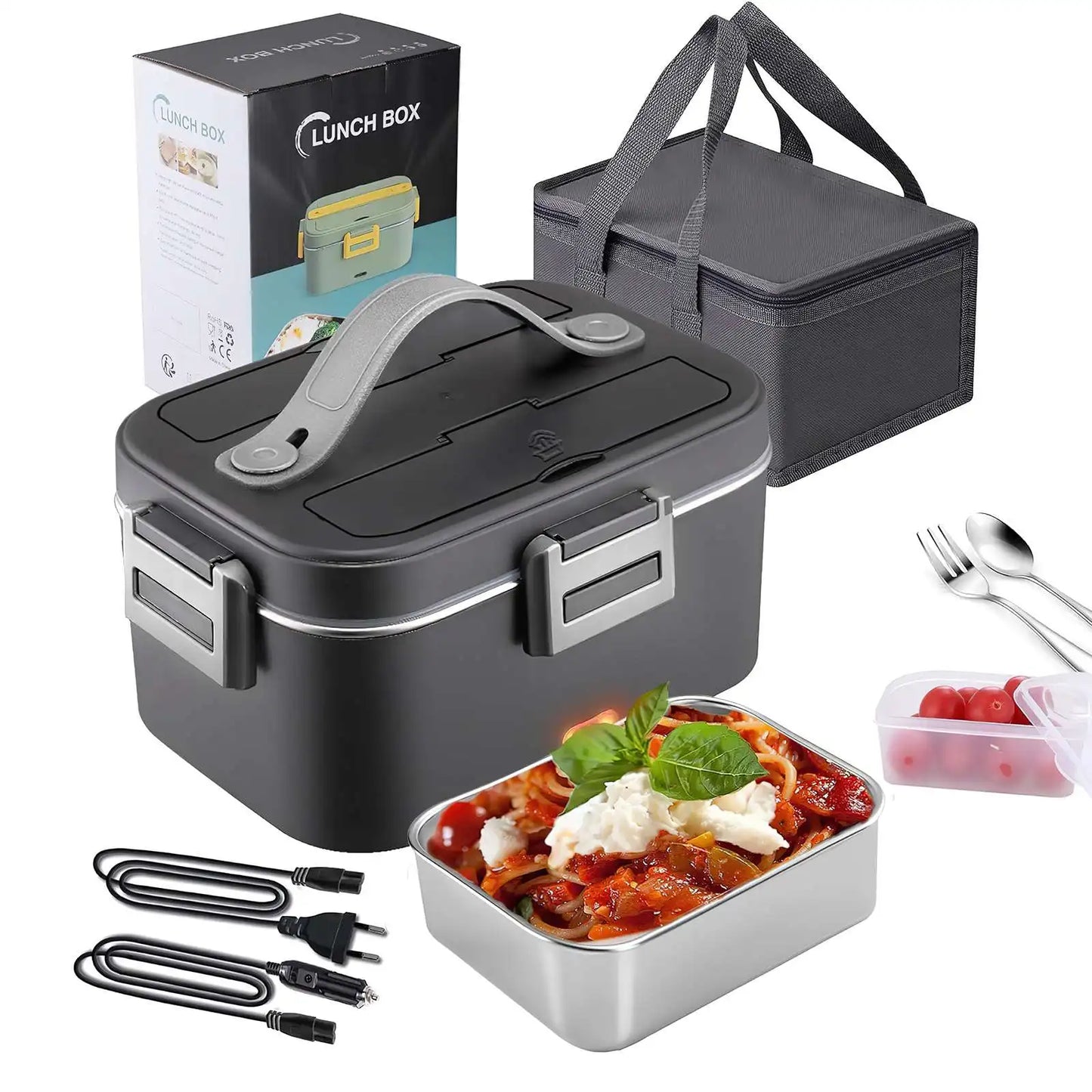 2-in-1 Elektrische Lunchbox – Auslaufsicherer Lebensmittelwärmer, Tragbar, 1.5/2/2.5 L, Edelstahlbehälter & Schnellheizsystem