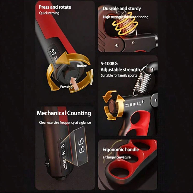 Hand- und Fingertrainer 5–60/100/150 kg – Verstellbarer Krafttrainer für Handgelenk, Griffkraft und Muskelregeneration