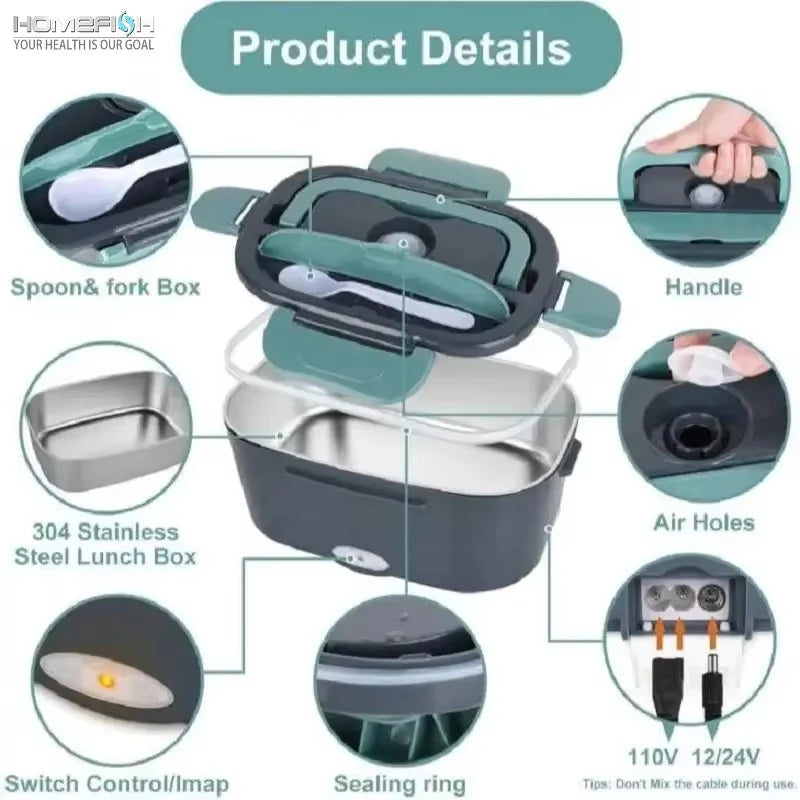 2-in-1 Elektrische Lunchbox: Schnelles Aufwärmen für Auto & Zuhause (1,5L)