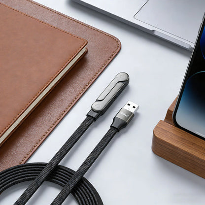 240W Schnellladekabel mit Faltbarem Handyhalter – 360° Drehbarer USB-C Ständer