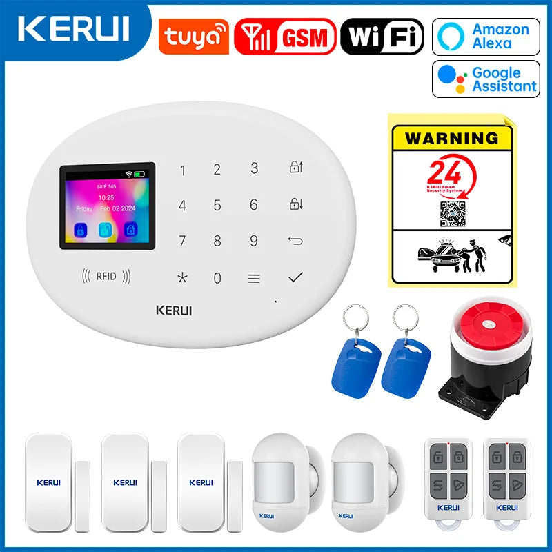KERUI W202 Smart Home Alarmanlage – Drahtloses WiFi/GSM Alarmsystem mit Türsensor, Bewegungssensor, 80dB Sirene, Tuya kompatibel & Alexa Unterstützung